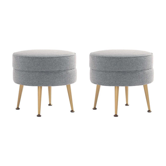Manhattan Comfort - Bailey Woven Polyester Blend Ottoman with Stainless Steel Legs in Grey - Set of 2, Gold Chromed - 2-OT003-GY veiw 1