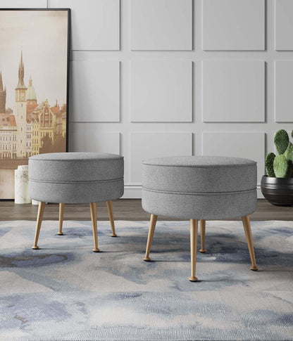 Manhattan Comfort - Bailey Woven Polyester Blend Ottoman with Stainless Steel Legs in Grey - Set of 2, Gold Chromed - 2-OT003-GY veiw 8