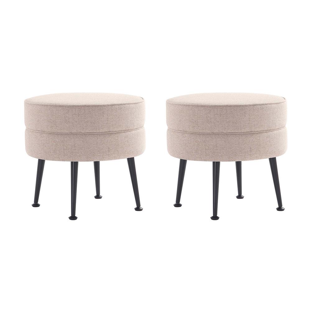 Manhattan Comfort - Bailey Woven Polyester Blend Ottoman with Stainless Steel Legs in Oatmeal - Set of 2, Black Powder Coating - 2-OT003-OTB veiw 1