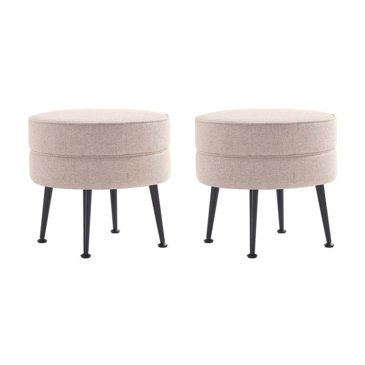 Manhattan Comfort - Bailey Woven Polyester Blend Ottoman with Stainless Steel Legs in Oatmeal - Set of 2, Black Powder Coating - 2-OT003-OTB veiw 1