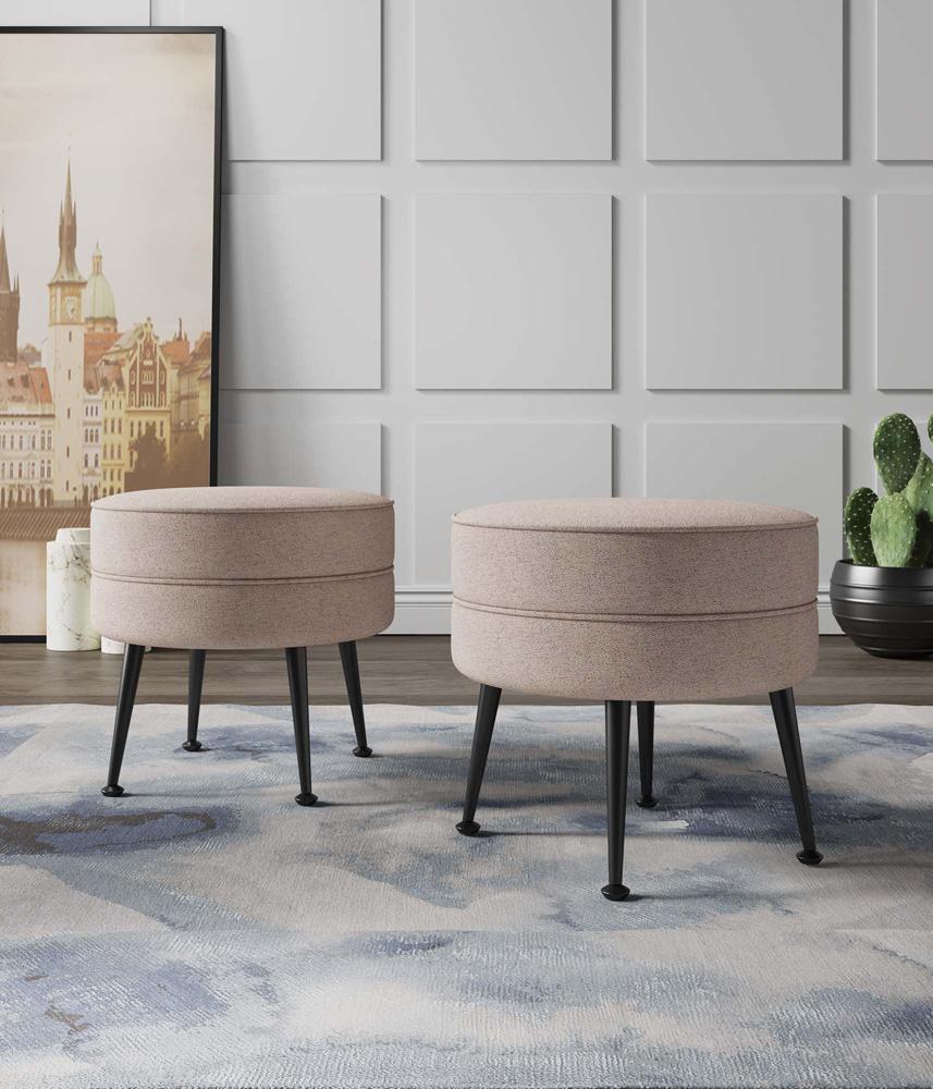 Manhattan Comfort - Bailey Woven Polyester Blend Ottoman with Stainless Steel Legs in Oatmeal - Set of 2, Black Powder Coating - 2-OT003-OTB veiw 8