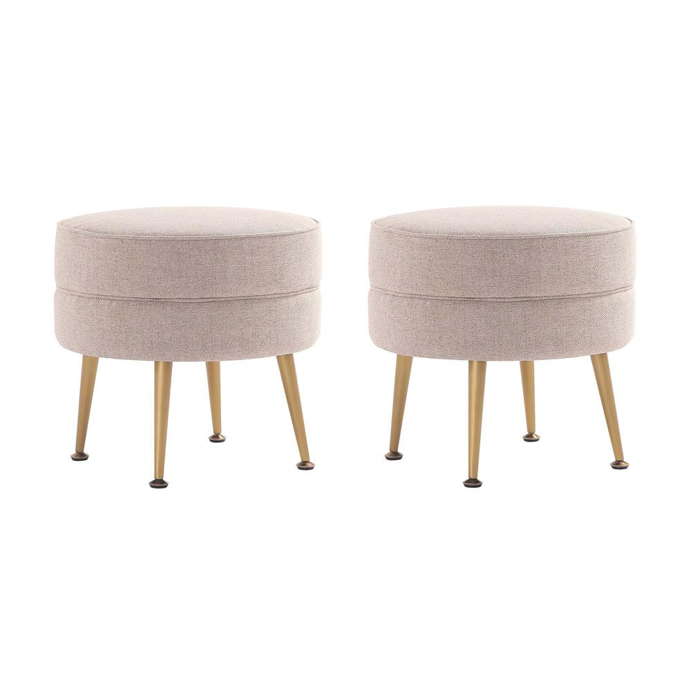Manhattan Comfort - Bailey Woven Polyester Blend Ottoman with Stainless Steel Legs in Oatmeal - Set of 2, Gold Chromed - 2-OT003-OT veiw 1