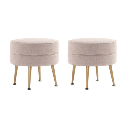 Manhattan Comfort - Bailey Woven Polyester Blend Ottoman with Stainless Steel Legs in Oatmeal - Set of 2, Gold Chromed - 2-OT003-OT veiw 1