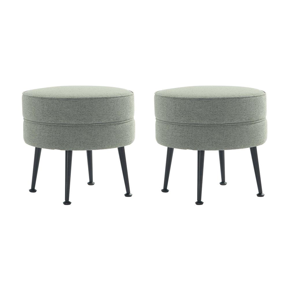 Manhattan Comfort - Bailey Woven Polyester Blend Ottoman with Stainless Steel Legs in Sage Green - Set of 2, Black Powder Coating - 2-OT003-SGB veiw 1