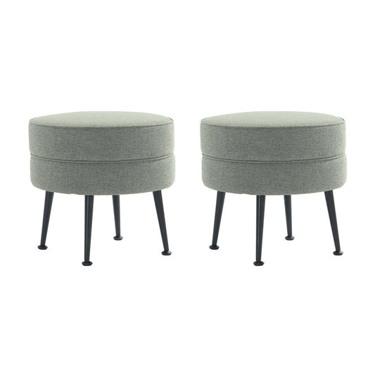 Manhattan Comfort - Bailey Woven Polyester Blend Ottoman with Stainless Steel Legs in Sage Green - Set of 2, Black Powder Coating - 2-OT003-SGB veiw 1
