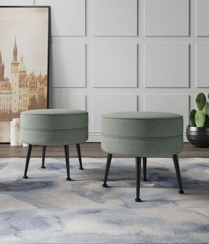 Manhattan Comfort - Bailey Woven Polyester Blend Ottoman with Stainless Steel Legs in Sage Green - Set of 2, Black Powder Coating - 2-OT003-SGB veiw 8