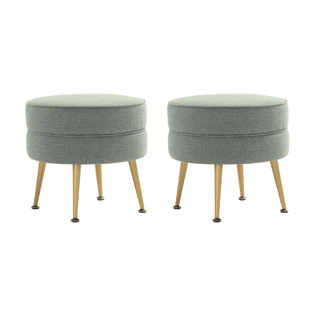 Manhattan Comfort - Bailey Woven Polyester Blend Ottoman with Stainless Steel Legs in Sage Green - Set of 2, Gold Chromed - 2-OT003-SG veiw 1