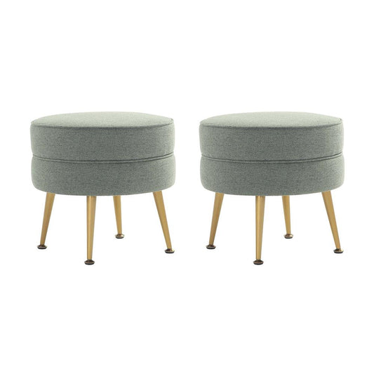 Manhattan Comfort - Bailey Woven Polyester Blend Ottoman with Stainless Steel Legs in Sage Green - Set of 2, Gold Chromed - 2-OT003-SG veiw 1