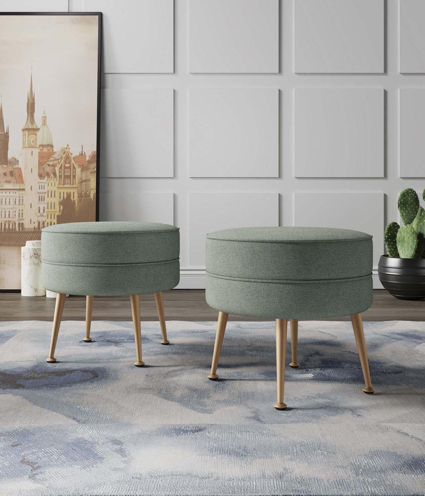 Manhattan Comfort - Bailey Woven Polyester Blend Ottoman with Stainless Steel Legs in Sage Green - Set of 2, Gold Chromed - 2-OT003-SG veiw 8
