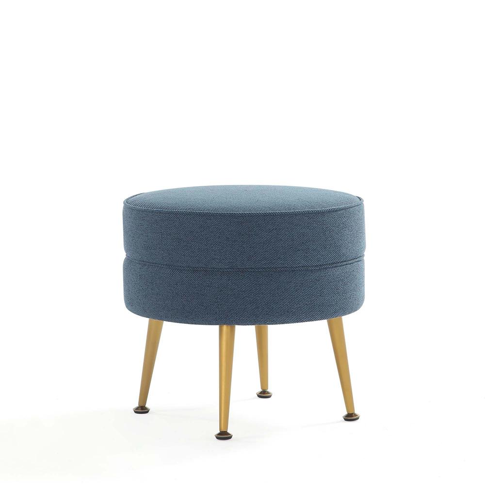 Manhattan Comfort - Bailey Woven Polyester Blend Ottoman with Stainless Steel Legs in Blue, Gold Chromed - OT003-BL veiw 1