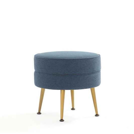 Manhattan Comfort - Bailey Woven Polyester Blend Ottoman with Stainless Steel Legs in Blue, Gold Chromed - OT003-BL veiw 1