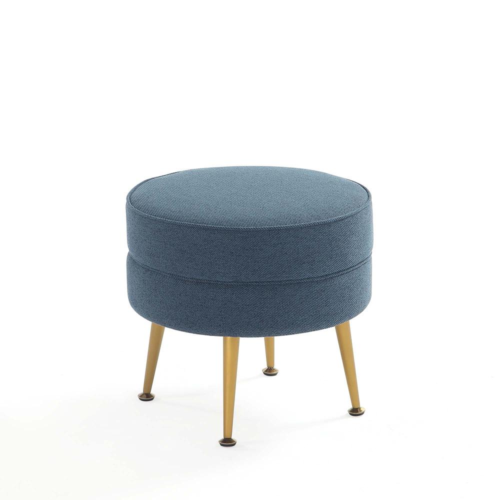 Manhattan Comfort - Bailey Woven Polyester Blend Ottoman with Stainless Steel Legs in Blue, Gold Chromed - OT003-BL veiw 3