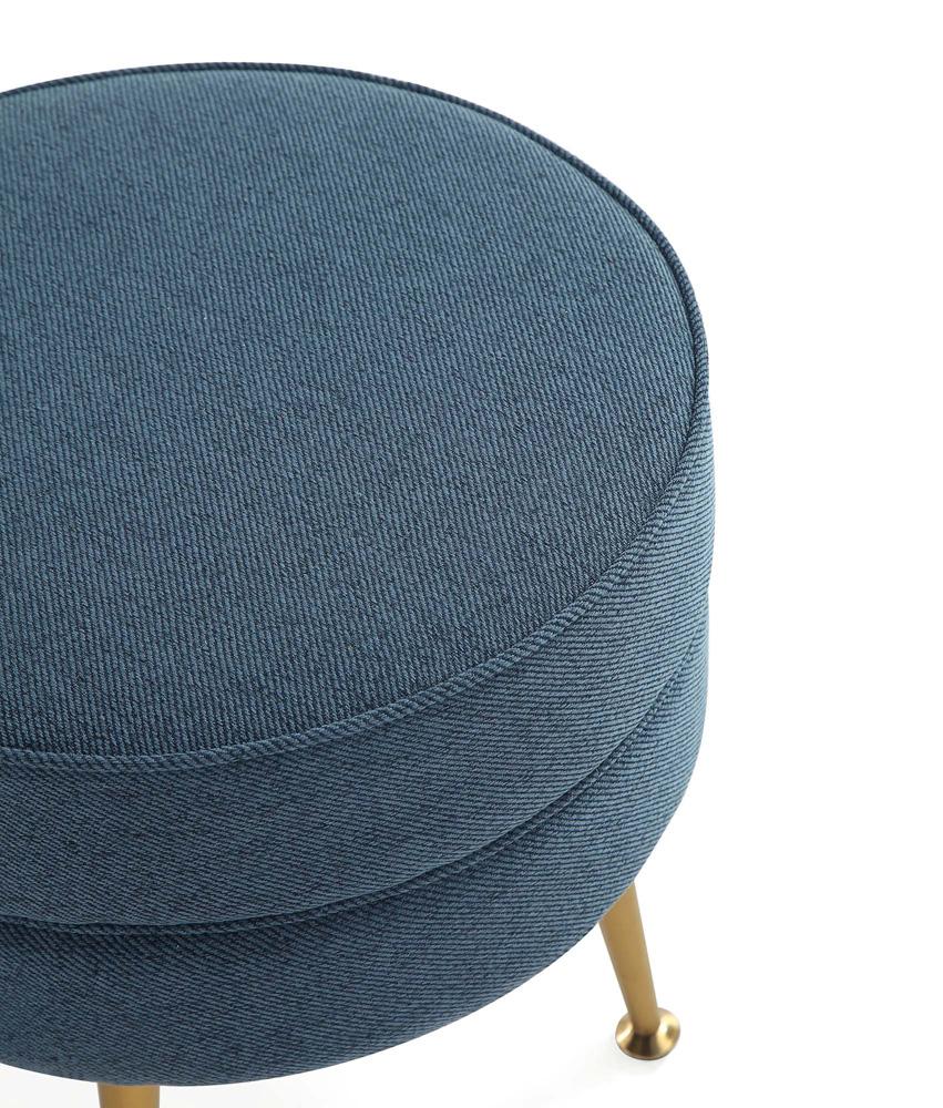 Manhattan Comfort - Bailey Woven Polyester Blend Ottoman with Stainless Steel Legs in Blue, Gold Chromed - OT003-BL veiw 4