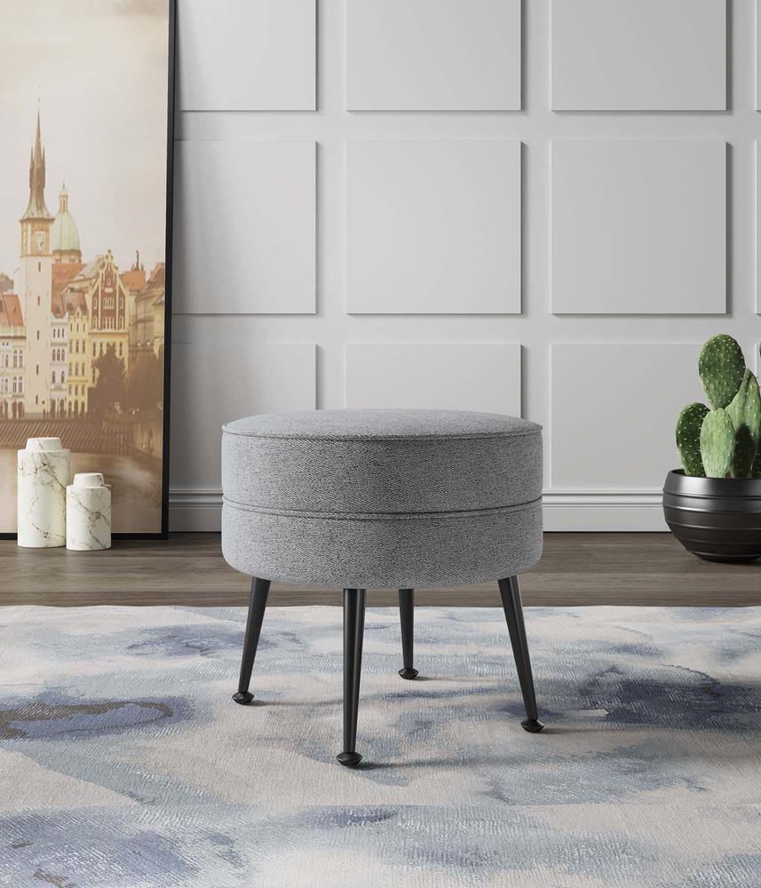 Manhattan Comfort - Bailey Woven Polyester Blend Ottoman with Stainless Steel Legs in Grey, Black Powder Coating - OT003-GYB veiw 8