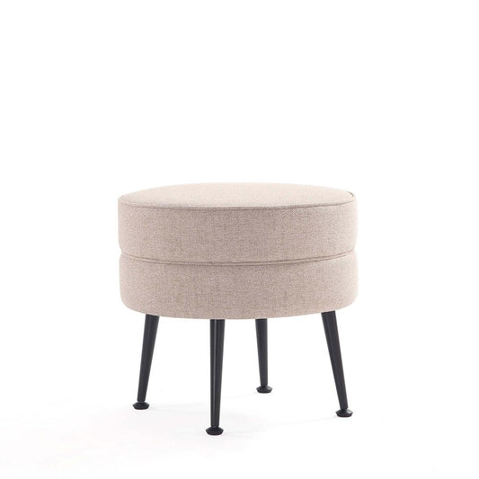 Manhattan Comfort - Bailey Woven Polyester Blend Ottoman with Stainless Steel Legs in Oatmeal , Black Powder Coating - OT003-OTB veiw 1