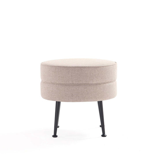 Manhattan Comfort - Bailey Woven Polyester Blend Ottoman with Stainless Steel Legs in Oatmeal , Black Powder Coating - OT003-OTB veiw 2