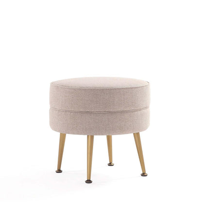 Manhattan Comfort - Bailey Woven Polyester Blend Ottoman with Stainless Steel Legs in Oatmeal , Gold Chromed - OT003-OT veiw 1