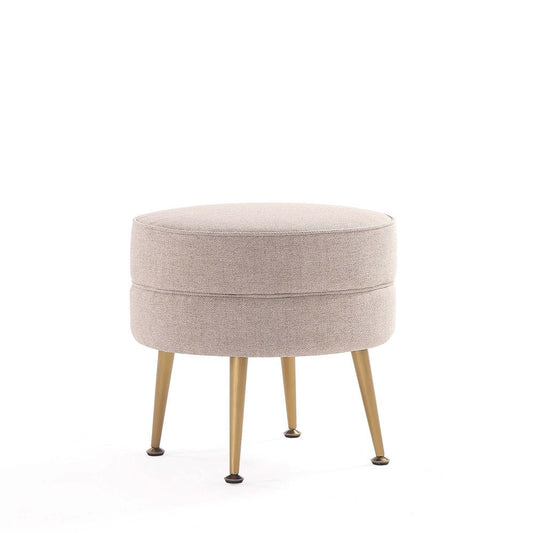Manhattan Comfort - Bailey Woven Polyester Blend Ottoman with Stainless Steel Legs in Oatmeal , Gold Chromed - OT003-OT veiw 1
