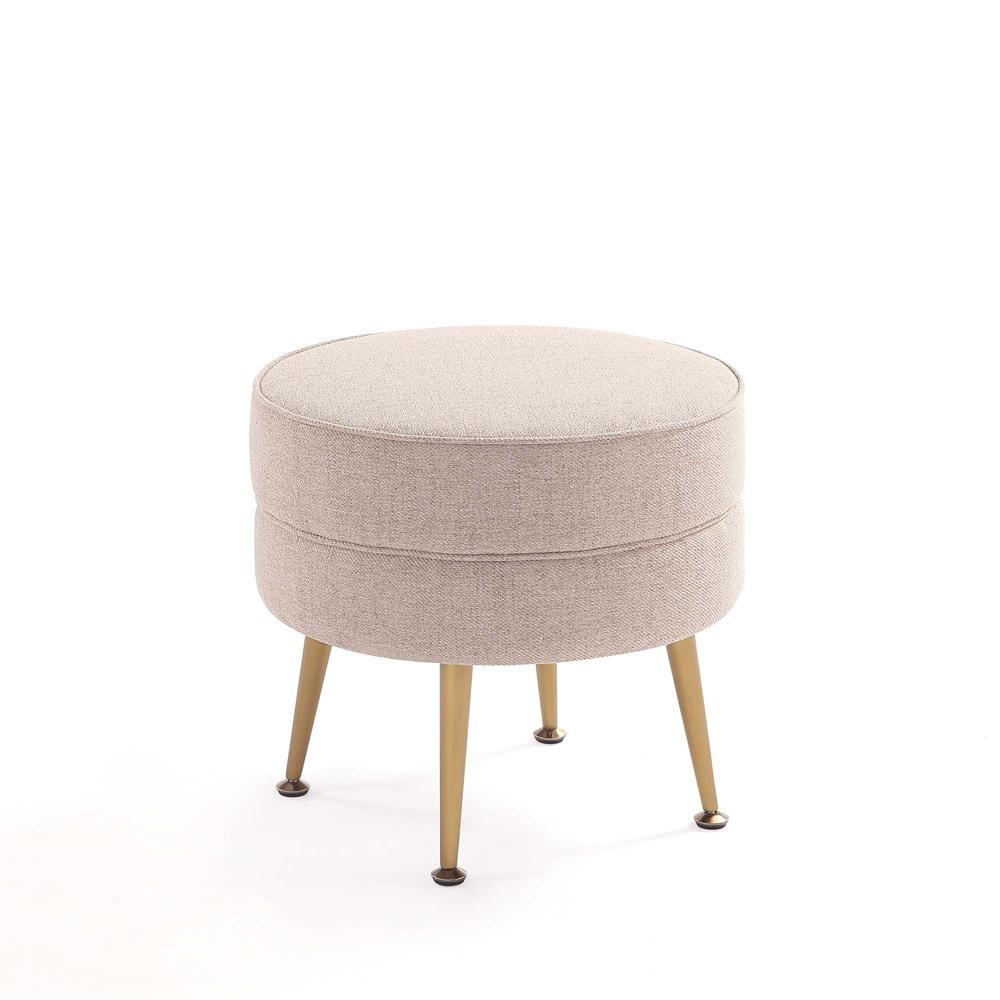 Manhattan Comfort - Bailey Woven Polyester Blend Ottoman with Stainless Steel Legs in Oatmeal , Gold Chromed - OT003-OT veiw 3