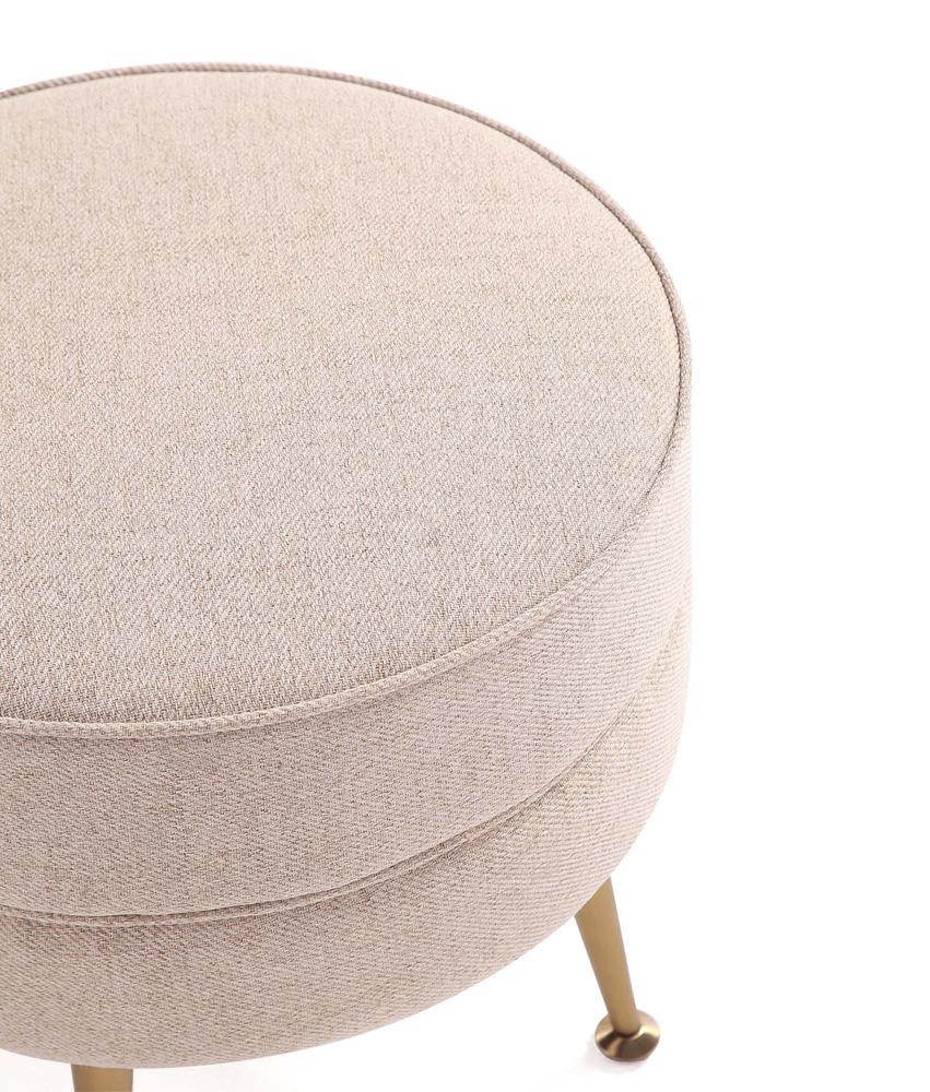 Manhattan Comfort - Bailey Woven Polyester Blend Ottoman with Stainless Steel Legs in Oatmeal , Gold Chromed - OT003-OT veiw 4
