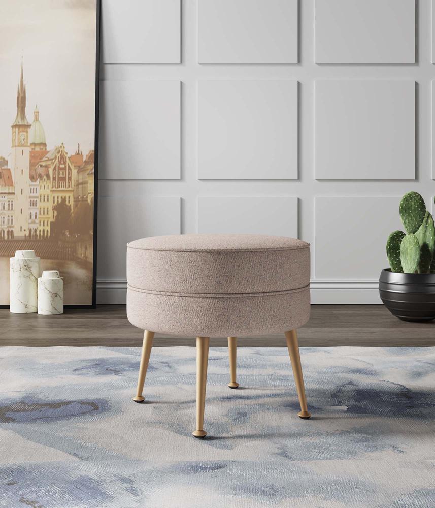 Manhattan Comfort - Bailey Woven Polyester Blend Ottoman with Stainless Steel Legs in Oatmeal , Gold Chromed - OT003-OT veiw 8