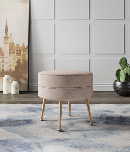 Manhattan Comfort - Bailey Woven Polyester Blend Ottoman with Stainless Steel Legs in Oatmeal , Gold Chromed - OT003-OT veiw 8