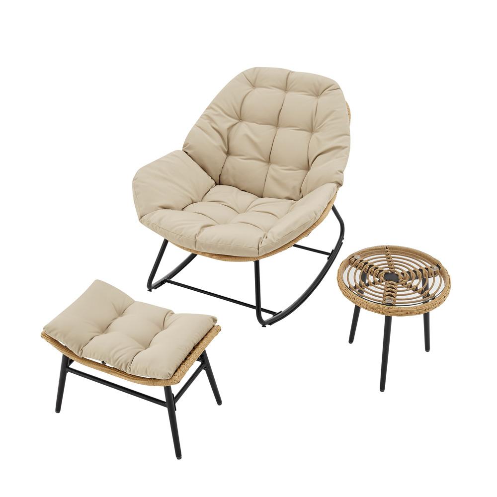Manhattan Comfort - 6-Piece Benson Polyester Patio Rocking Chair with Steel Legs in Cream - 2-OD-CV024-CR veiw 3