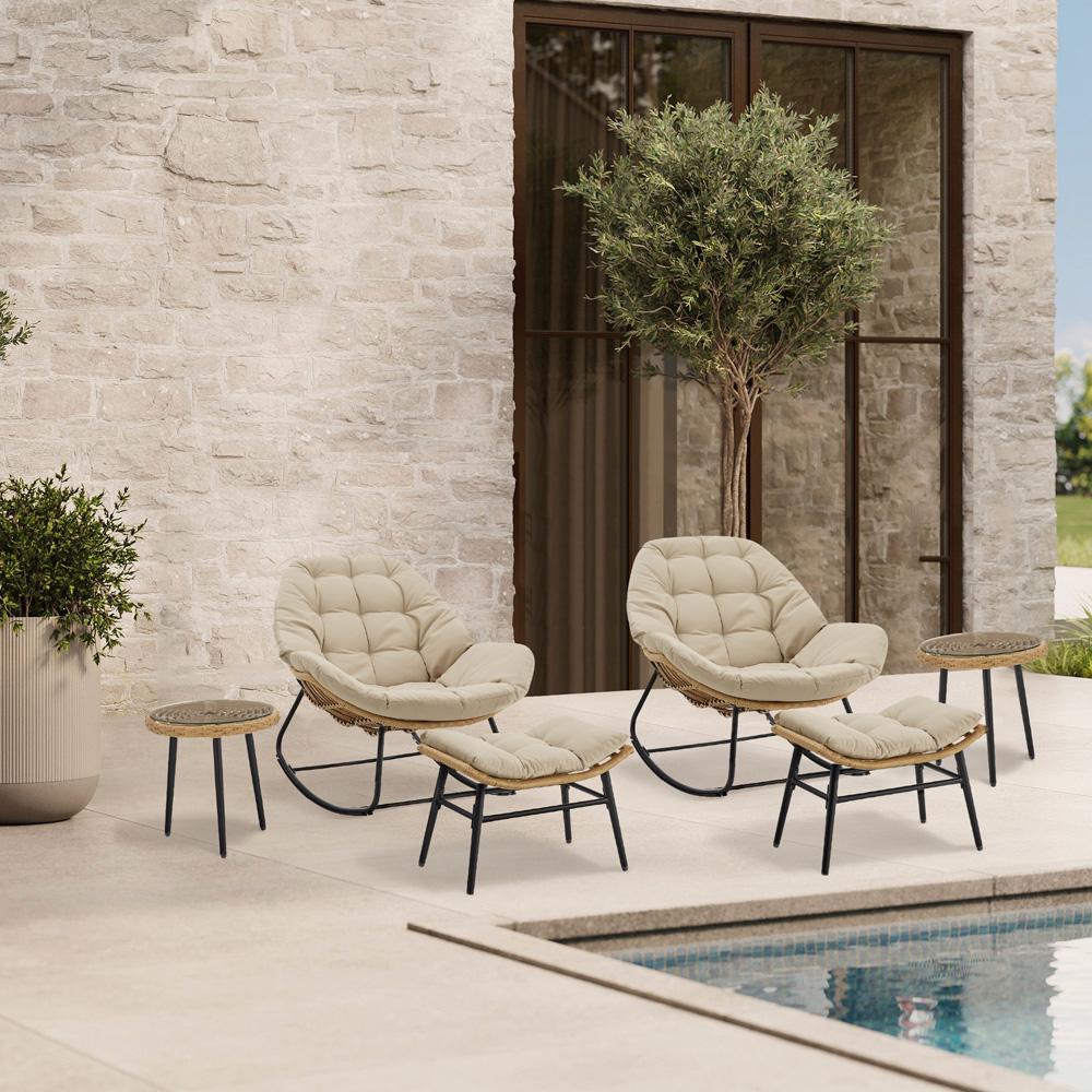 Manhattan Comfort - 6-Piece Benson Polyester Patio Rocking Chair with Steel Legs in Cream - 2-OD-CV024-CR veiw 10