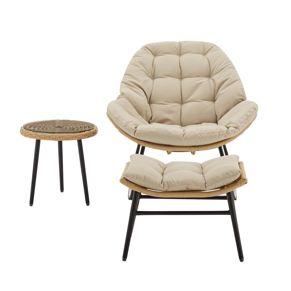 Manhattan Comfort - 3-Piece Benson Polyester Patio Rocking Chair with Steel Legs in Cream - OD-CV024-CR veiw 1