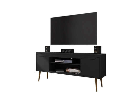 Manhattan Comfort - Bradley TV Stand with 4 Fixed Shelves Shelves in Black - 228BMC8 veiw 2