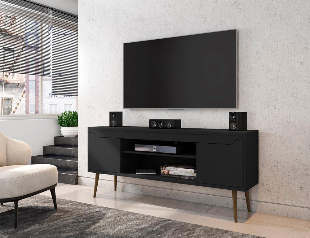Manhattan Comfort - Bradley TV Stand with 4 Fixed Shelves Shelves in Black - 228BMC8 veiw 9