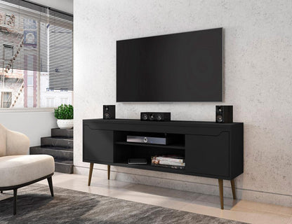 Manhattan Comfort - Bradley TV Stand with 4 Fixed Shelves Shelves in Black - 228BMC8 veiw 9