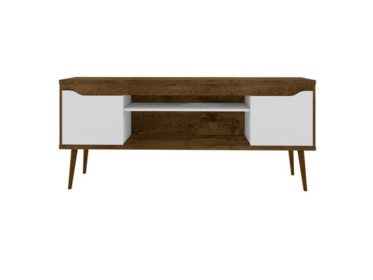Manhattan Comfort - Bradley TV Stand with 4 Fixed Shelves Shelves in Rustic Brown and White - 228BMC96 veiw 1