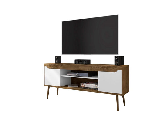 Manhattan Comfort - Bradley TV Stand with 4 Fixed Shelves Shelves in Rustic Brown and White - 228BMC96 veiw 2
