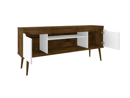 Manhattan Comfort - Bradley TV Stand with 4 Fixed Shelves Shelves in Rustic Brown and White - 228BMC96 veiw 4