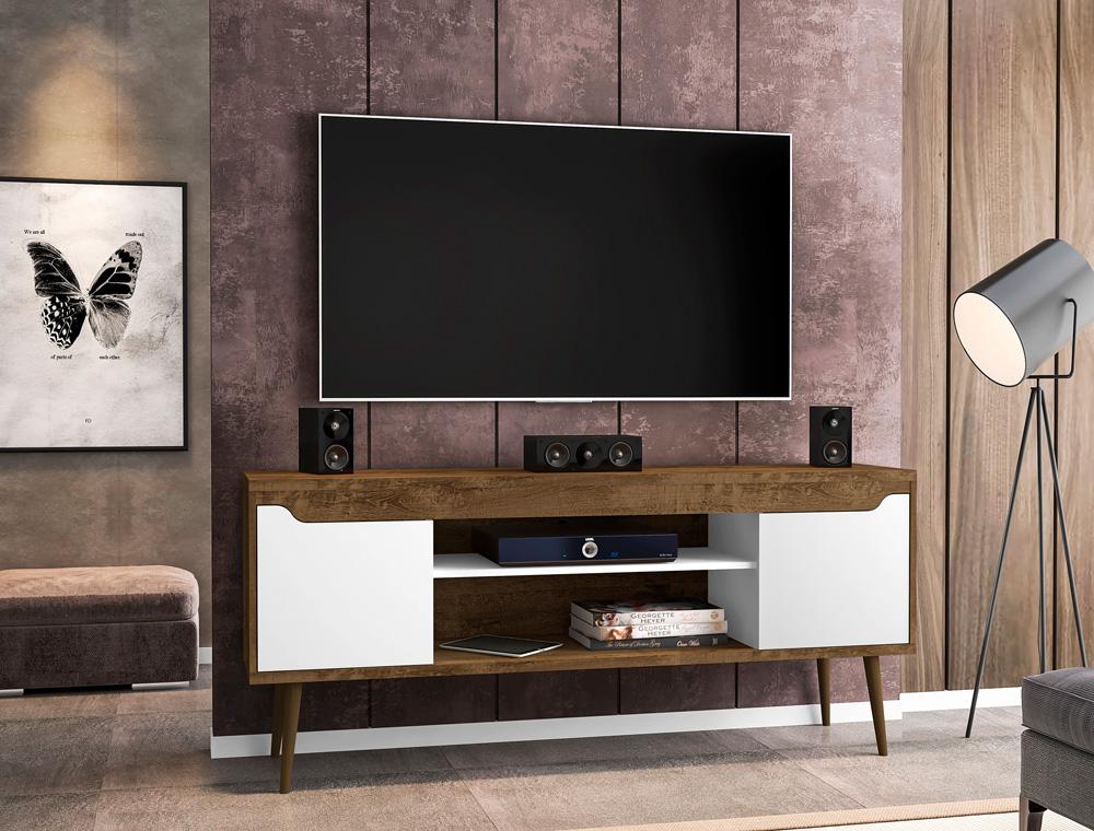 Manhattan Comfort - Bradley TV Stand with 4 Fixed Shelves Shelves in Rustic Brown and White - 228BMC96 veiw 8
