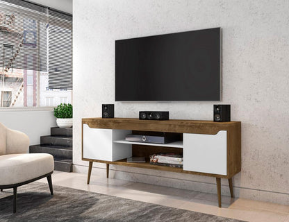 Manhattan Comfort - Bradley TV Stand with 4 Fixed Shelves Shelves in Rustic Brown and White - 228BMC96 veiw 9