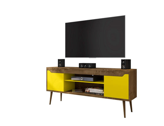Manhattan Comfort - Bradley TV Stand with 4 Fixed Shelves Shelves in Rustic Brown and Yellow - 228BMC94 veiw 2