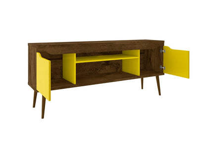 Manhattan Comfort - Bradley TV Stand with 4 Fixed Shelves Shelves in Rustic Brown and Yellow - 228BMC94 veiw 4