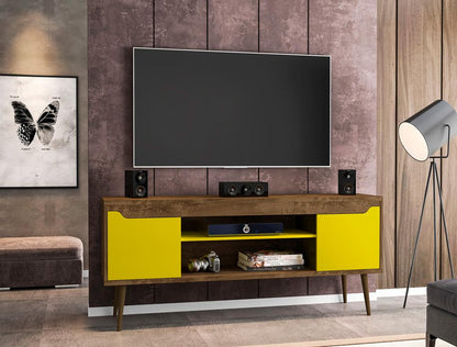 Manhattan Comfort - Bradley TV Stand with 4 Fixed Shelves Shelves in Rustic Brown and Yellow - 228BMC94 veiw 8