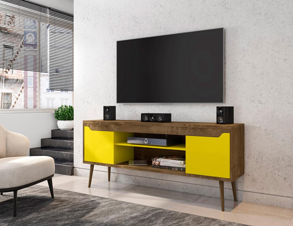 Manhattan Comfort - Bradley TV Stand with 4 Fixed Shelves Shelves in Rustic Brown and Yellow - 228BMC94 veiw 9
