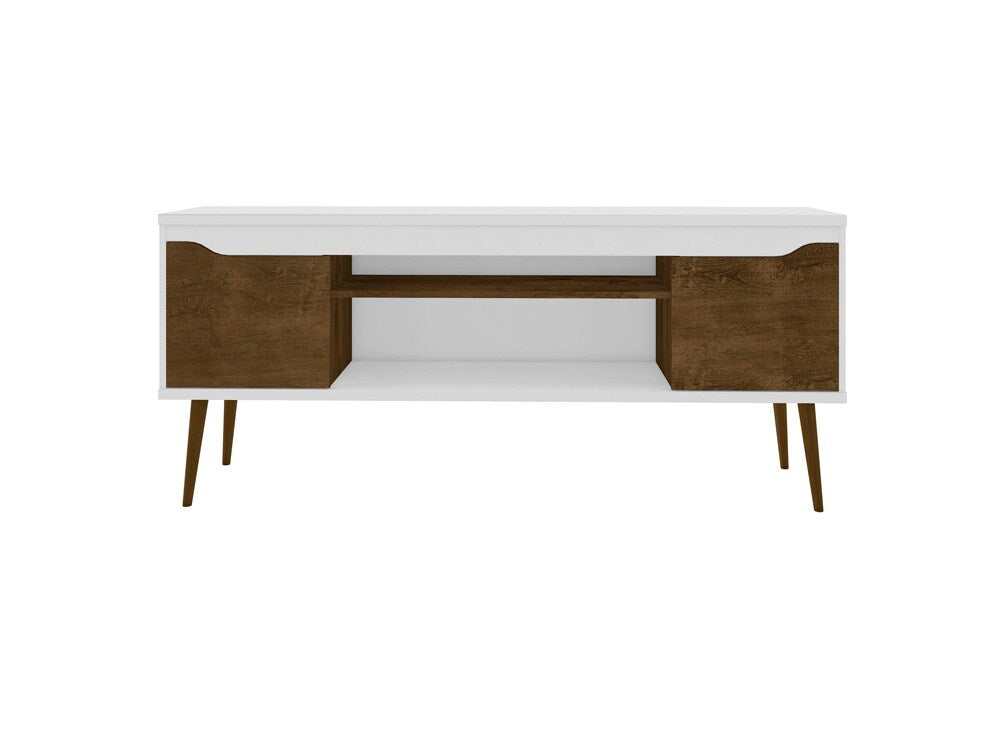 Manhattan Comfort - Bradley TV Stand with 4 Fixed Shelves Shelves in White and Rustic Brown - 228BMC69 veiw 1