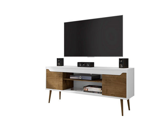 Manhattan Comfort - Bradley TV Stand with 4 Fixed Shelves Shelves in White and Rustic Brown - 228BMC69 veiw 2