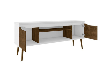 Manhattan Comfort - Bradley TV Stand with 4 Fixed Shelves Shelves in White and Rustic Brown - 228BMC69 veiw 3