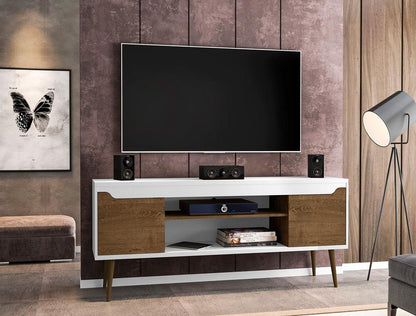 Manhattan Comfort - Bradley TV Stand with 4 Fixed Shelves Shelves in White and Rustic Brown - 228BMC69 veiw 8