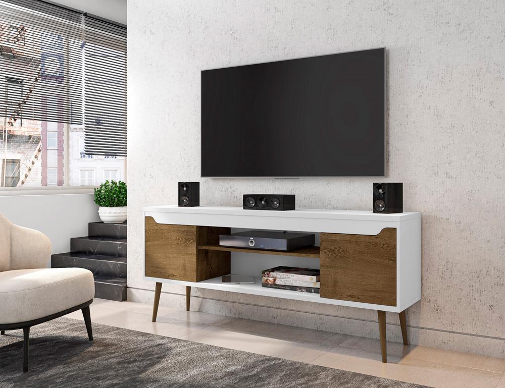 Manhattan Comfort - Bradley TV Stand with 4 Fixed Shelves Shelves in White and Rustic Brown - 228BMC69 veiw 9