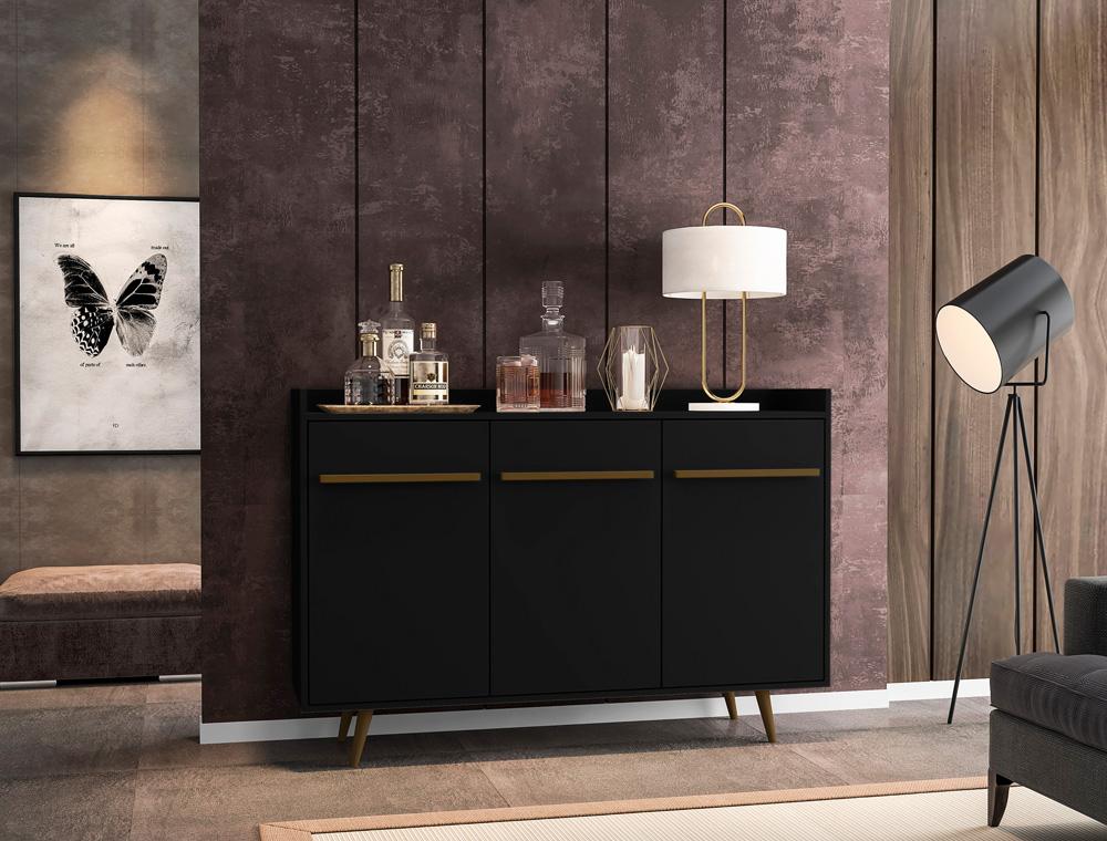 Manhattan Comfort - Bradley Buffet Stand/ Sideboard with 4 Fixed Shelves in Black - 230BMC8 veiw 7