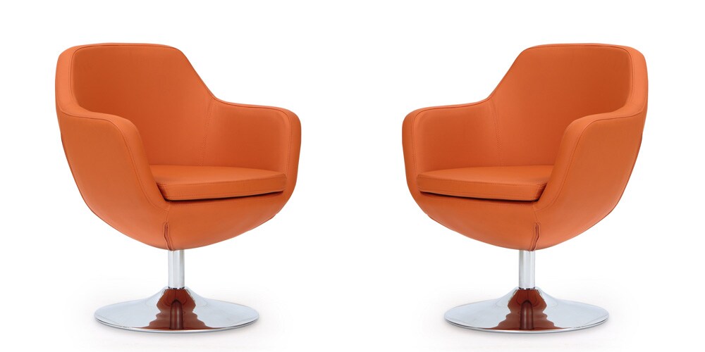 Manhattan Comfort - Caisson Faux Leather Accent Chair with Metal Legs in Orange and Polished Chrome - Set of 2 - 2-AC028-OR veiw 1
