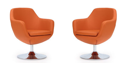 Manhattan Comfort - Caisson Faux Leather Accent Chair with Metal Legs in Orange and Polished Chrome - Set of 2 - 2-AC028-OR veiw 1