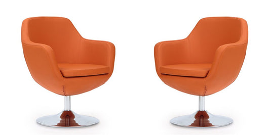 Manhattan Comfort - Caisson Faux Leather Accent Chair with Metal Legs in Orange and Polished Chrome - Set of 2 - 2-AC028-OR veiw 1